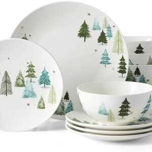 Lenox 893565 Balsam Lane 12-Piece Dinnerware Set, Christmas, Holiday Hosting